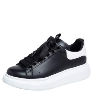 Pre Owned Alexander McQueen Black/White Leather Oversized Sneakers Size 35