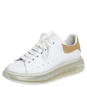 Pre Owned Alexander McQueen White/Gold Oversized Clear Sole Sneakers Size EU 37