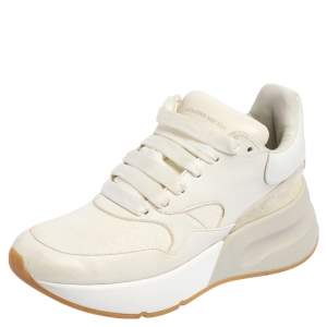 Pre Owned Alexander McQueen White Leather And Mesh Oversized Runner Low Top Sneakers Size 36