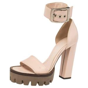 Alexander McQueen Beige Suede Ankle Strap Block Heel   Sandals Size 37