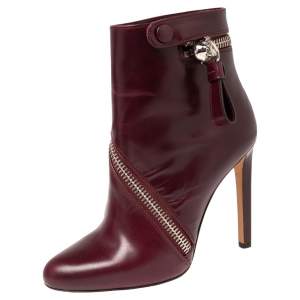 Pre Owned  Alexander McQueen Burgundy Leather Platform Ankle Boots Size 37