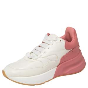 Alexander McQueen White/Pink Leather Oversized Runner Low Top Sneakers Size 39.5