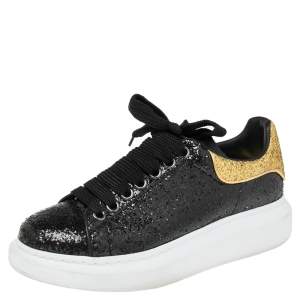 Pre Owned Alexander McQueen Black/Gold Glitter Larry Oversized Sneakers Size 39