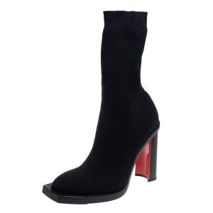 Pre Owned Alexander McQueen Black Knit Stretch Fabric Sock Boots Size 39