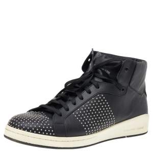 Pre Owned Alexander McQueen Black Leather Studded High Top Sneakers Size 41