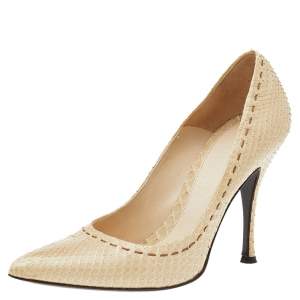 Pre Owned Alexander McQueen Cream Python Leather Pointed Toe Pumps Size 38