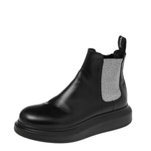 Pre Owned Alexander McQueen Black Leather Chelsea Hybrid Boots Size 38