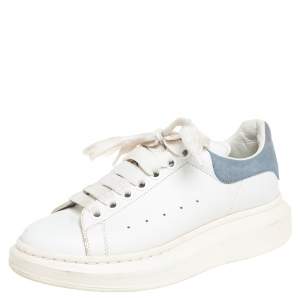 Pre Owned Alexander McQueen Light Blue/White Leather and Suede Larry Sneakers Size 38