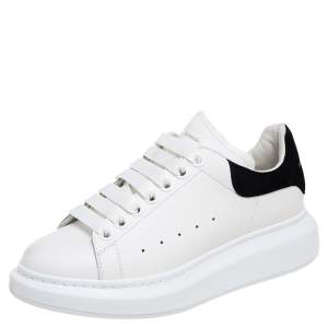 Pre Owned Alexander Mcqueen White/Black Leather and Suede Oversized Low-Top Sneakers Size 38