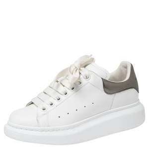 Pre Owned Alexander McQueen White/Grey Leather Oversized Sneakers Size 36.5
