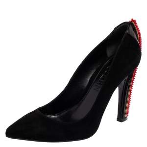 Alexander McQueen Black Suede Zip Embellished Heel Pointed Toe Pumps Size 38