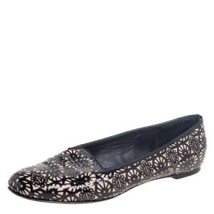 Pre Owned Alexander McQueen Black Laser Cut Patent Leather Loafers Size 41