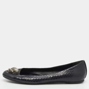 Alexander McQueen Black Python Skull City Ballet Flats Size 39