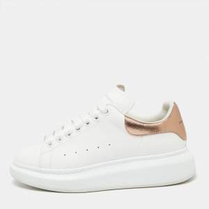 Pre Owned Alexander McQueen White/Gold Leather Oversized Sneakers Size 38