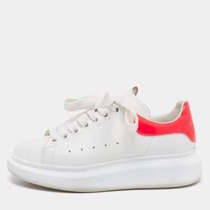 Pre Owned Alexander McQueen White/Hot Pink Leather Oversized Sneakers Size 35.5
