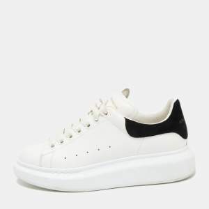Pre Owned Alexander McQueen White/Black Leather And Suede Oversized Sneakers Size 38