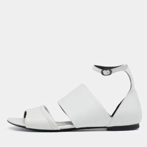 Pre Owned Alexander McQueen White Leather Ankle Strap Flat Sandals Size 38