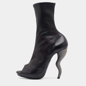 Pre Owned Alexander McQueen Black Leather Peep Toe Boots Size 39