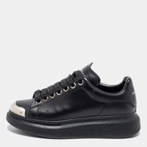 Pre Owned Alexander McQueen Black Leather Oversized Sneakers Size 37.5