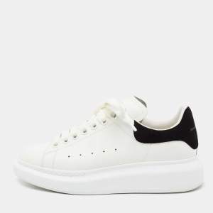 Pre Owned Alexander McQueen White/Black Leather and Suede Oversized Sneakers Size 38