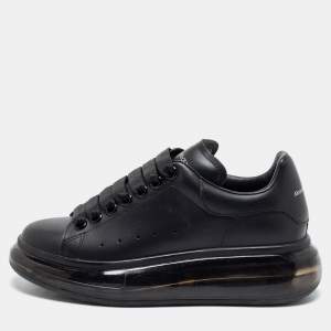 Pre Owned Alexander McQueen Black Leather Oversized Low-Top Sneakers Size 35