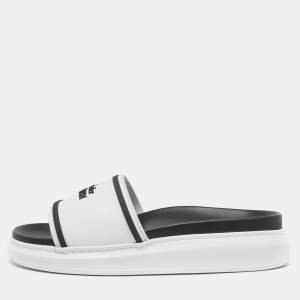 Alexander McQueen White/Black Rubber Logo Embossed Slide Sandals Size 39.5