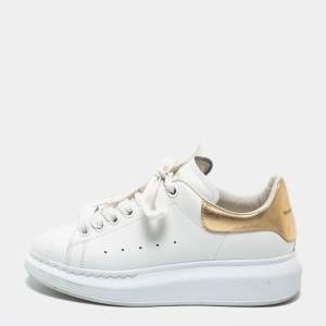 Pre Owned Alexander McQueen White/Gold Leather Oversized Sneakers Size 37
