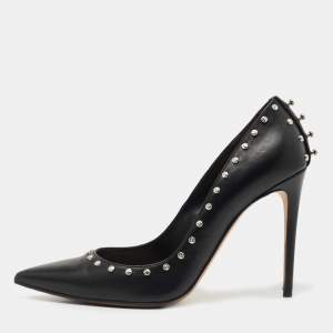 Alexander McQueen Black Leather Studded Pointed Toe Pumps Size 39.5