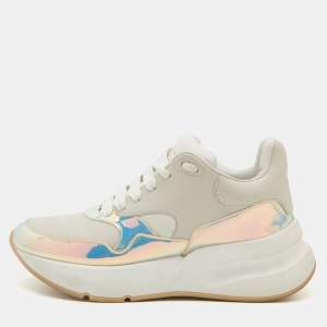 Pre Owned Alexander McQueen White/Holographic Leather Oversized Runner Sneakers Size 38