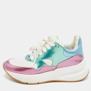 Pre Owned Alexander McQueen Multicolor Leather and Patent Oversized Runner Sneakers Size 39