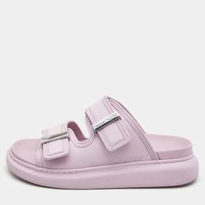 Pre Owned Alexander McQueen Purple Rubber Oversized Slides Size 37.5