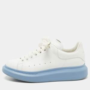 Alexander McQueen White/Blue Leather Oversized Sneakers Size 38