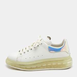Pre Owned Alexander McQueen White Leather and Iridescent Oversized Sneakers Size 40