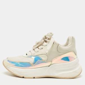Pre Owned Alexander McQueen White Leather and Iridescent PVC Chunky Sneakers Size 38