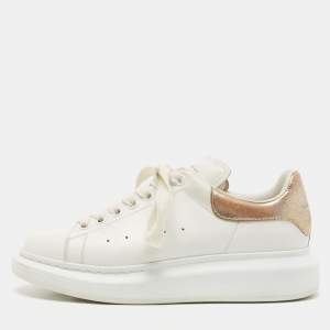 Alexander McQueen White/Gold Leather Oversized Sneakers Size 40