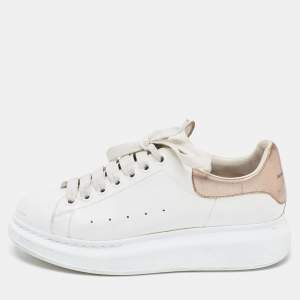 Alexander McQueen White/Metallic Leather Oversized Sneakers Size 39