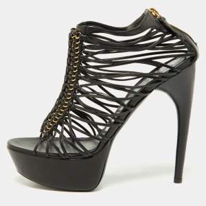 Pre Owned Alexander McQueen Black Leather Strappy Platform Sandals Size 40