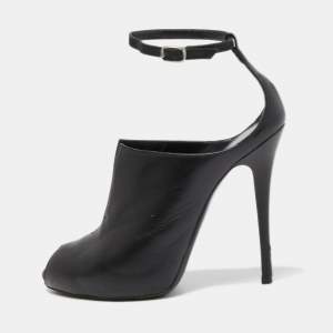 Alexander McQueen Black Leather Cutout Ankle Strap Boots  Size 38