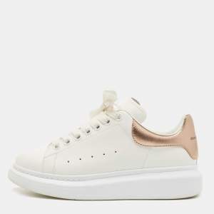 Pre Owned Alexander McQueen White/Gold Leather Oversized Sneakers Size 38.5