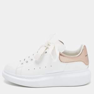 Pre Owned Alexander McQueen White/Rose Gold Leather Oversized Sneakers Size 37.5