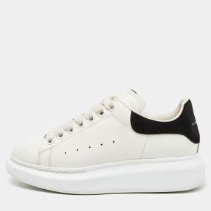 Alexander McQueen White/Black Leather and Suede Oversized Low Top Sneakers Size 36