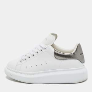 Alexander McQueen White/Grey Leather Oversized Sneakers Size 36.5