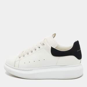 Pre Owned Alexander McQueen White/Black Suede and Leather Oversized Sneakers Size 37.5