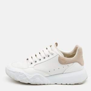 Alexander McQueen White/Beige Leather and Mesh Oversized Runner Sneakers Size 38.5