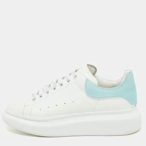Pre Owned Alexander McQueen White/Blue Leather and Rubber Oversized Sneakers Size 40.5