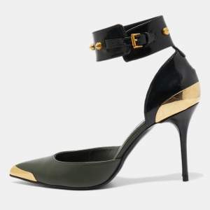 Alexander McQueen Green Leather Ankle Strap Pumps Size 37.5