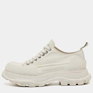 Alexander Mcqueen White Canvas and Rubber Tread Slick Sneakers Size 38.5 