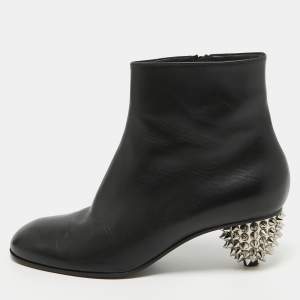 Alexander McQueen Black Leather Skull Ankle Boots Size 38