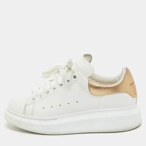 Alexander McQueen White/Gold Leather Oversized Sneakers Size 36