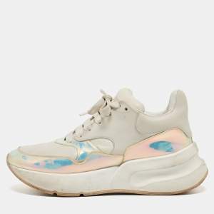 Alexander McQueen White/Holographic Leather Oversized Runner Sneakers Size 39.5